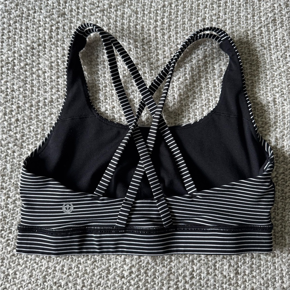 lululemon energy racerback sports bra black and white striped women’s size 6